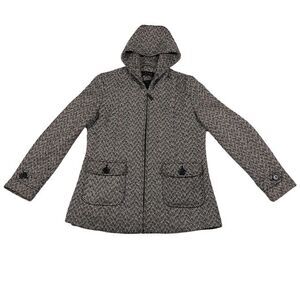 Giacca by Gallery Hooded Tweed Coat Women’s Large Black White Herringbone Zip Ja